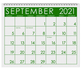 2021: Calendar: Month Of September