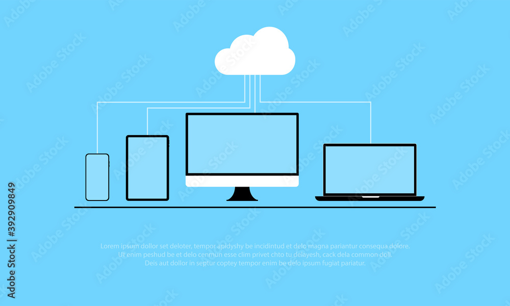 Aufkleber cloud computing security concept with computer, laptop, table and smartphone, data protection, vecto