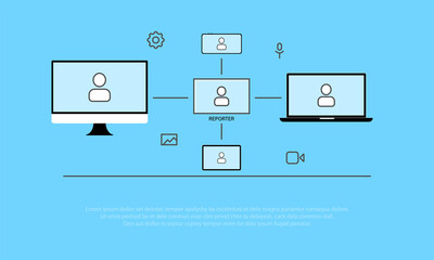 Server management, server technology simple thin lines from server to device. 