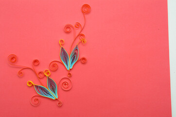 flowers handicraft paper quilling designs, red background