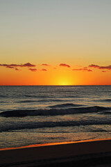 Golden sunrise on the beach, Mediterranean sea