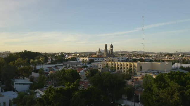 Static/Fixed Aerial View of Zapopan, Guadalajara, Mexico, Our Lady of Zapopan in Background