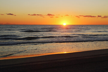 Fototapeta premium Golden sunrise on the beach, Mediterranean sea