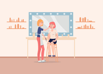 Fashion and beauty industry - makeup artist at work flat vector illustration.