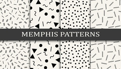 Fototapeta na wymiar Set of memphis style seamless patterns. Abstract graphic design memphis pattern. Seamless memphis style background pattern.