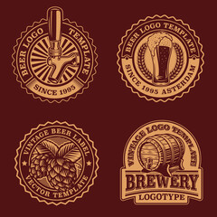 A set of black and white vintage beer emblems, these badges can be used as logo templates for a brewery or for a bar.