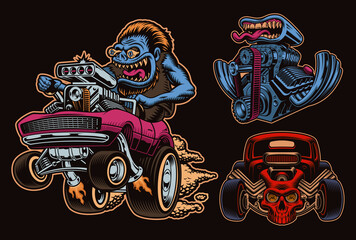 A bundle of colorful vector illustrations for hot rod theme, these designs can be used as shirt prints as well as for many other uses.