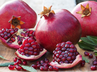 Fresh ripe pomegranates prepared for juice