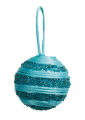 Blue shiny hanging ball for christmas tree isolated on white