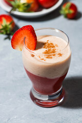 fresh strawberry yoghurt milkshake, top view