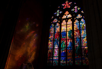 Stained glass window in Prague church