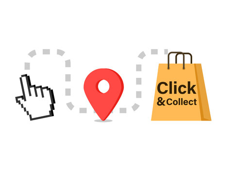 Click and collect 3 steps banner. Clipart image.