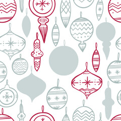 Christmas pattern with Christmas decorations. Christmas tree toys. Vector image, clipart, editable details. For backgrounds, packaging, textile and various other designs.