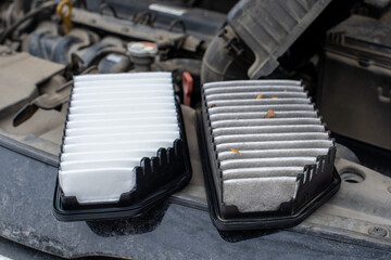 New and old car engine air filters