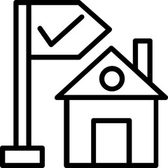 
House with flag symbolizing location address, line vector icon 
