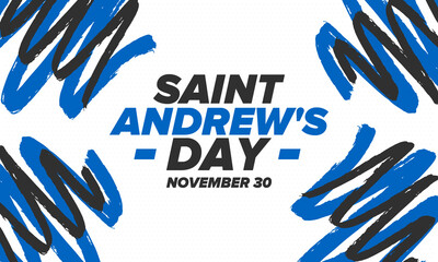 Saint Andrew's Day in Scotland. National day in Scotland. Happy holiday Andermas, celebrated annual in November 30. Scottish flag. Patriotic elements. Poster, card, banner and background. Vector