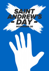 Saint Andrew's Day in Scotland. National day in Scotland. Happy holiday Andermas, celebrated annual in November 30. Scottish flag. Patriotic elements. Poster, card, banner and background. Vector