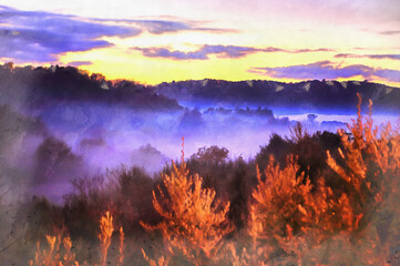 Beautiful sunset with mountains and colorful sky