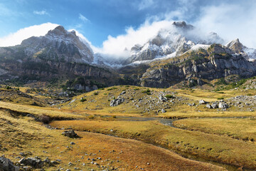 Snowed Partacua mountains in Tena Valley, Huesca, Spain