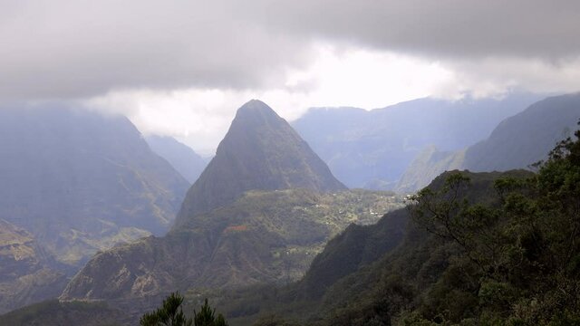 View of the Piton Cabris, a mountain peak in the Cirque de Mafate, a caldera on R&eacute;union Island