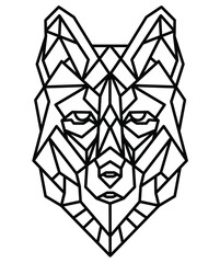 wolf drawn by lines, triangular, abstract, decor