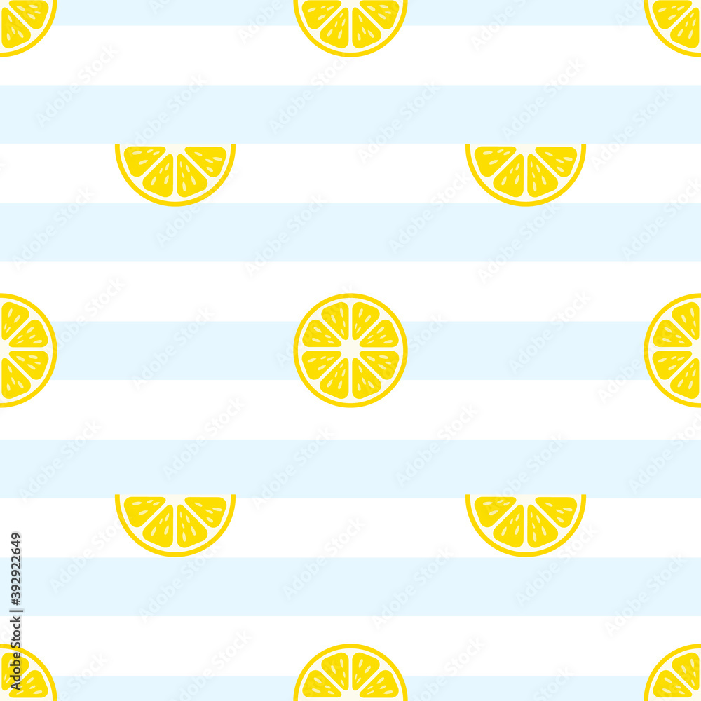 Poster fresh lemon seamless background. pattern citrus with slices vector illustration isolated on white.