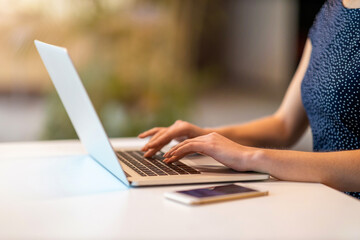 Young businesswoman using laptop in a modern office
