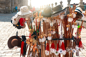 walking sticks and souvenirs in santiago de compostela