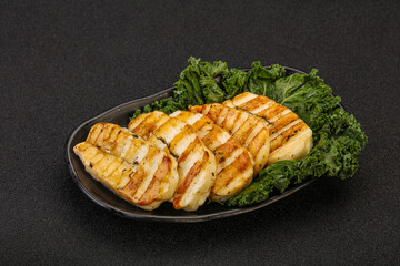 Grilled Greek haloumi cheese with herbs