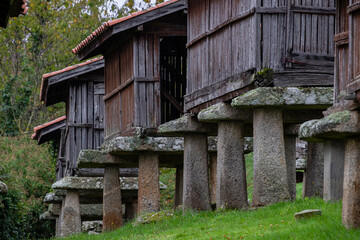Naklejka premium Conjunto de hórreos de A Merca, Terras de Celanova, Ourense, Galicia, Spain