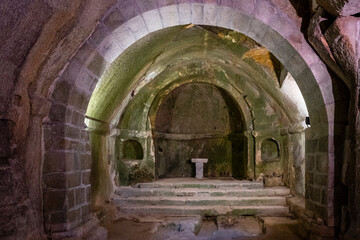 Obraz premium sepulcros antropomorfos,iglesia del monasterio de San Pedro de Rocas, Esgos, Ribeira Sacra, Ourense, Galicia, Spain