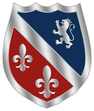 Ritter Schild Vektor in silber, blau und rot auf einem Isolierter wei&szlig;er Hintergrund.