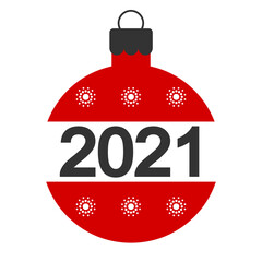 Happy New Year 2021 Red Balloon Text White Background