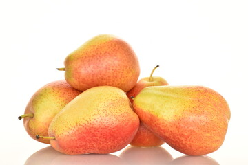yellow-red pears, close-up, on a white background.