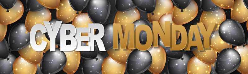 Cyber Monday Big Sale design concept. Background with shiny realistic balloons. Vector illustration.