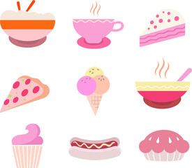 Set of simple beautiful vector cakes and sweets icon elements