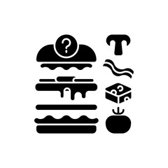 Food constructor black glyph icon. Setting meal preferences. Putting ingredients together. Building flavours. Collecting perfect dish. Silhouette symbol on white space. Vector isolated illustration