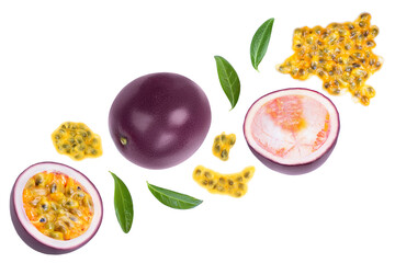 passion fruits or maracuya isolated on white background. Top view. Flat lay