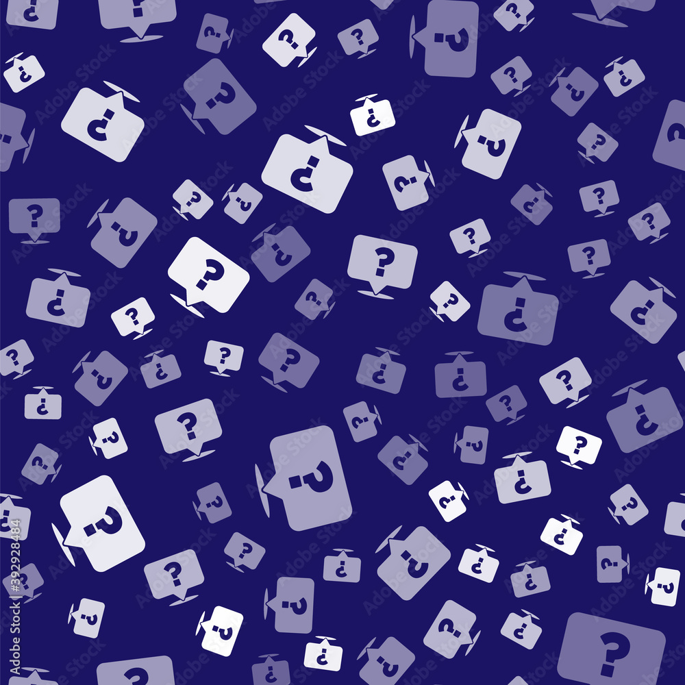 Poster white question mark icon isolated seamless pattern on blue background. faq sign. copy files, chat sp