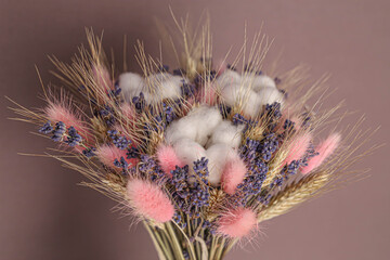 beautiful bouquet cotton, lavender, lagurus
