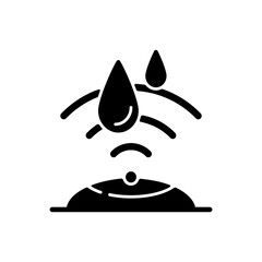 Water sensor black glyph icon. Detecting rain falling. Alerting when touching different liquids. Weather recognition digital system. Silhouette symbol on white space. Vector isolated illustration