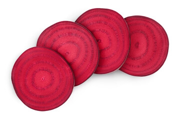 beetroot slices isolated on white background with clipping path and full depth of field. Top view. Flat lay