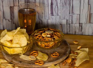 Cold beer snacks and potato chips