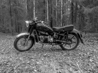 Old motorcycle, black and white