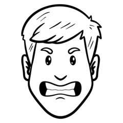 angry man. avatar, outline, comic, anger, emotion, head.