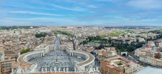 Extra panoramic aerial vew of  San Pietro Square and Rome