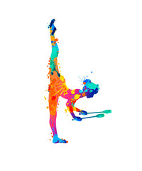 Fototapeta na wymiar Rhythmic gymnastics girl with clubs. Dancer silhouette