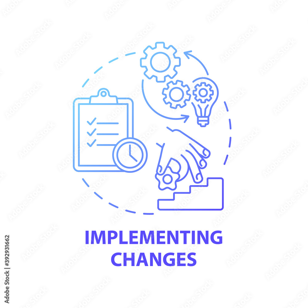 Poster implementing changes concept icon. business consulting stage idea thin line illustration. establishi