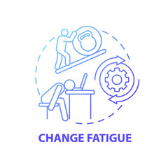 Change fatigue concept icon. Business challenges idea thin line illustration. Overwhelmed workers. Difficulty innovating, quickly launching new capabilities. Vector isolated outline RGB color drawing