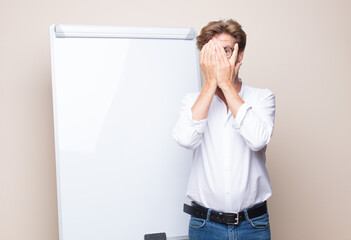 adult blonde businessman with a board